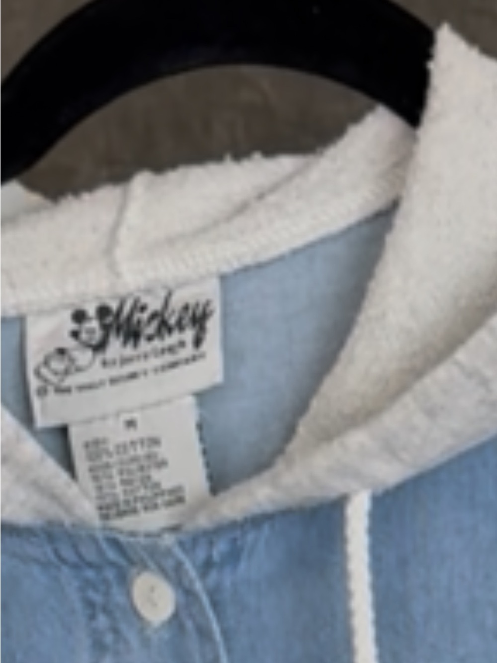 Disney Light Blue Denim Button-Front Shirt with Grey Hooded Sleeves - Picture 3 of 5